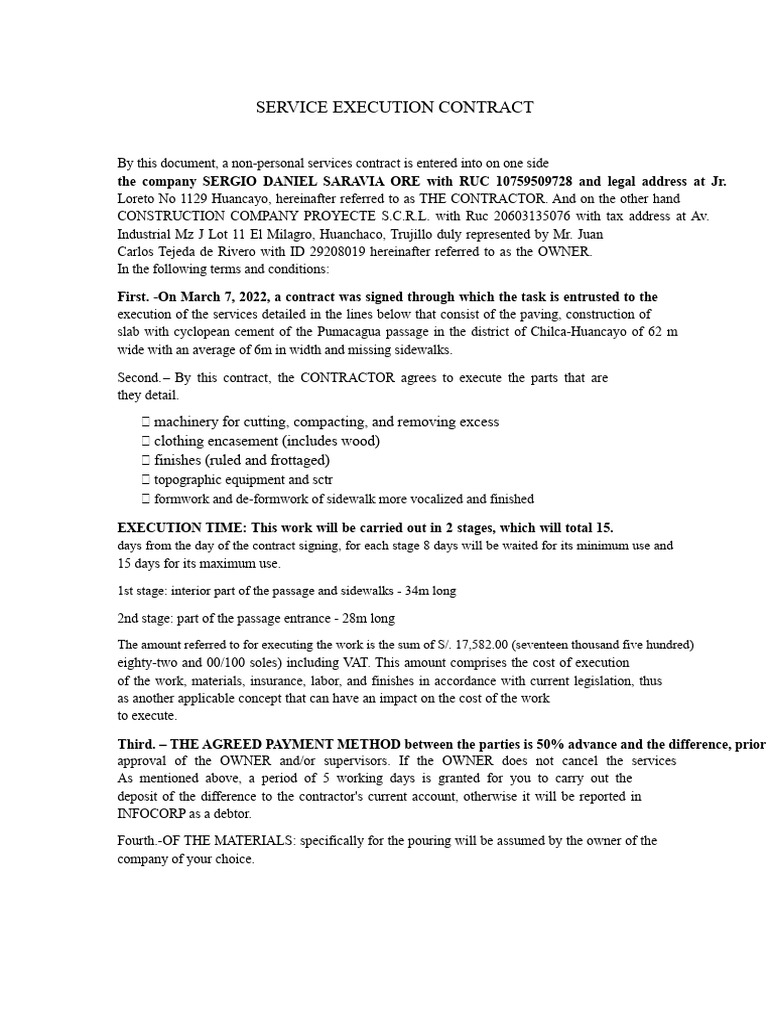 Service Execution Contract for Paving Project | PDF | Business Law ...