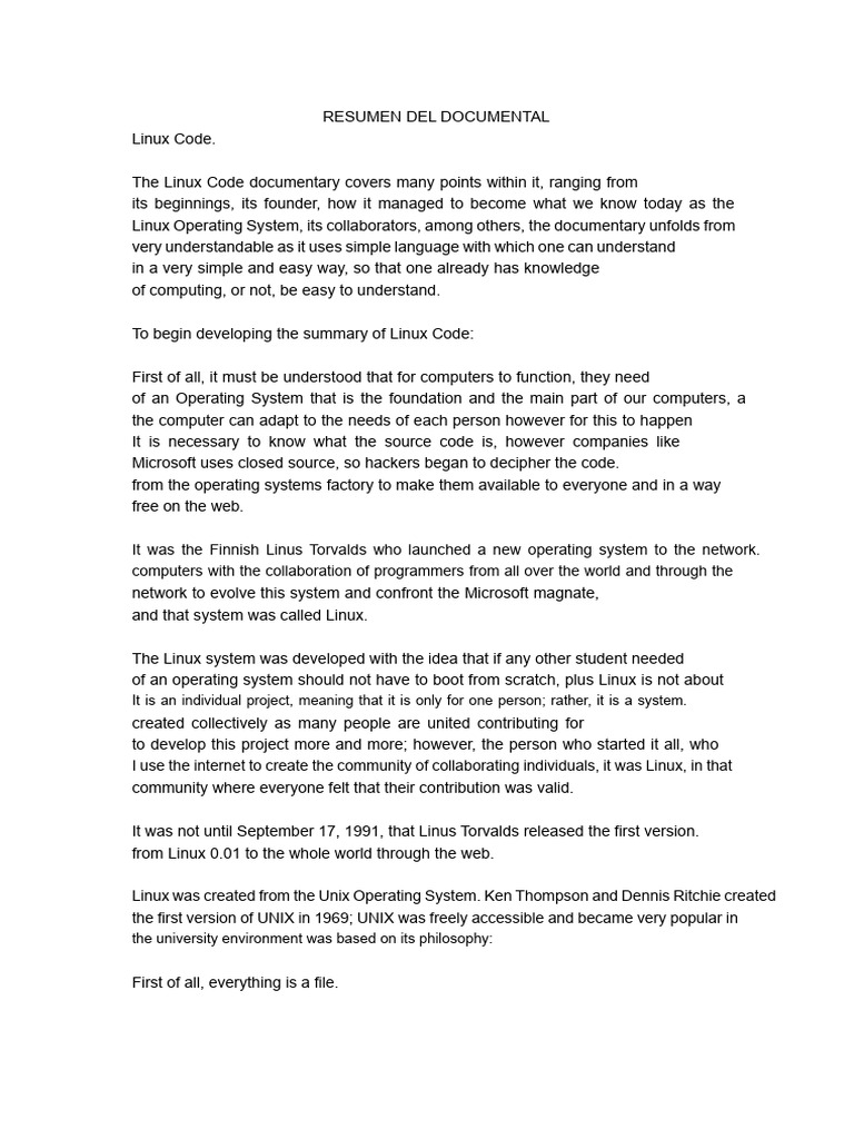 Summary of The Documentary Linux Code | PDF | Linux | Gnu