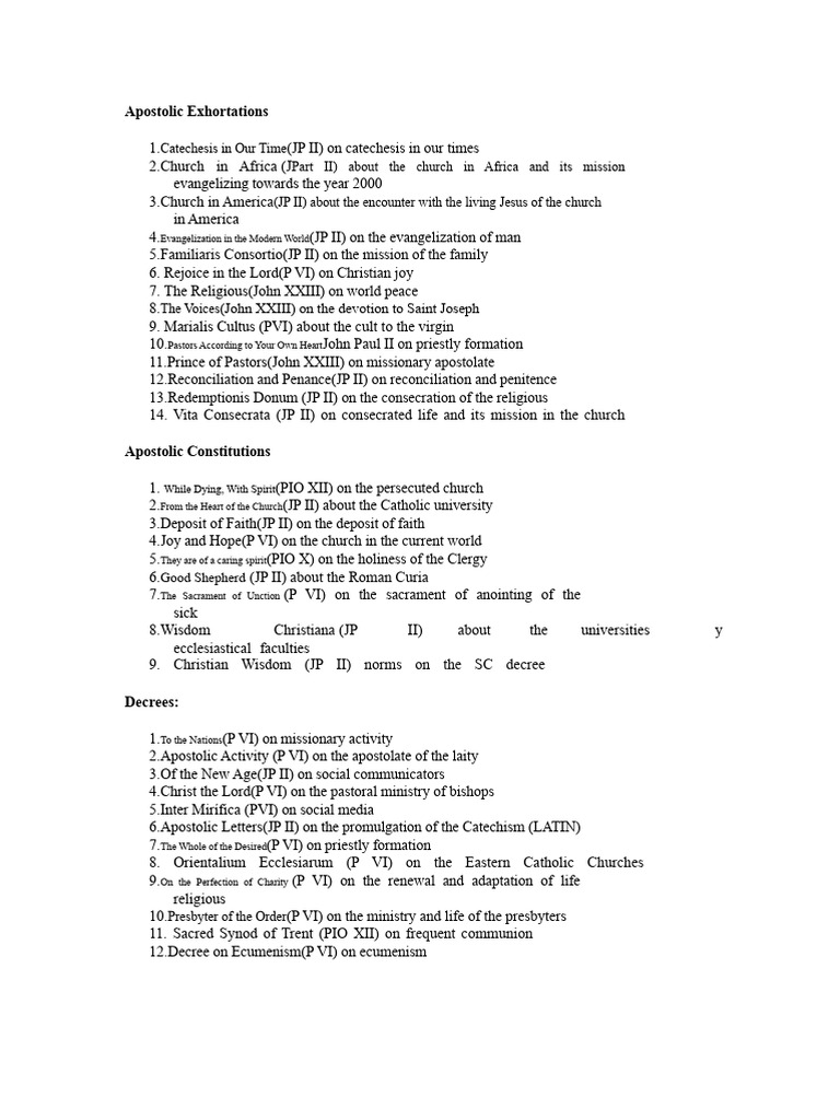 Main Documents of The Catholic Church | PDF | Catholic Church | Pope ...