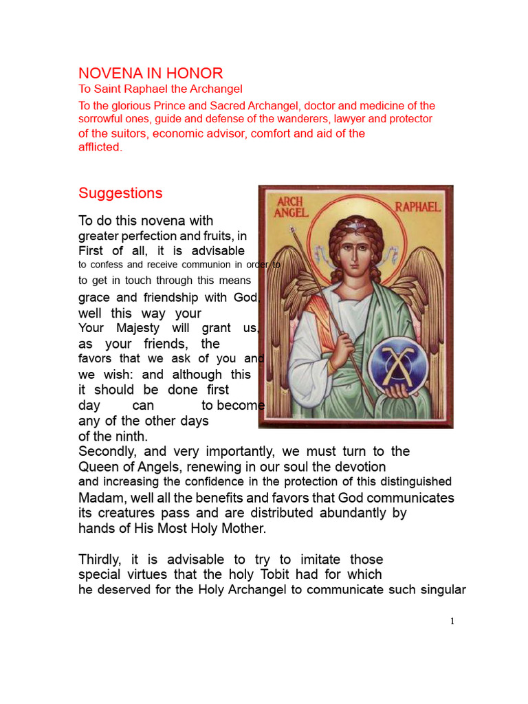 First Day of The Novena To Archangel Raphael | PDF | Archangel | Angel