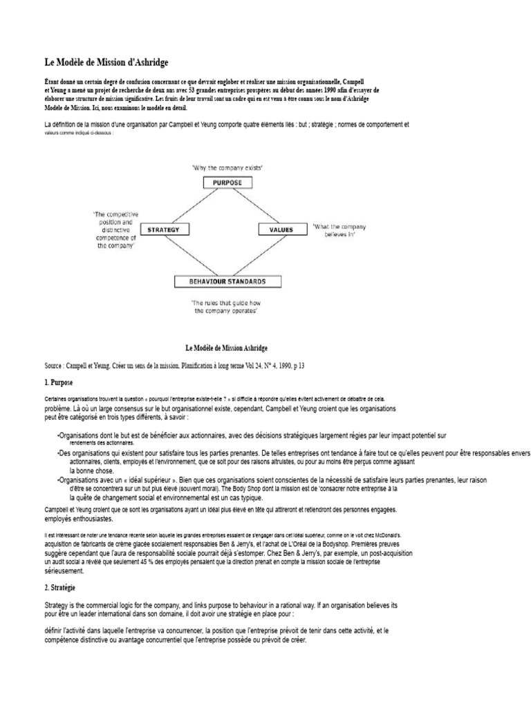 Modèle de Mission d'Ashridge : Analyse et Application | PDF | Business