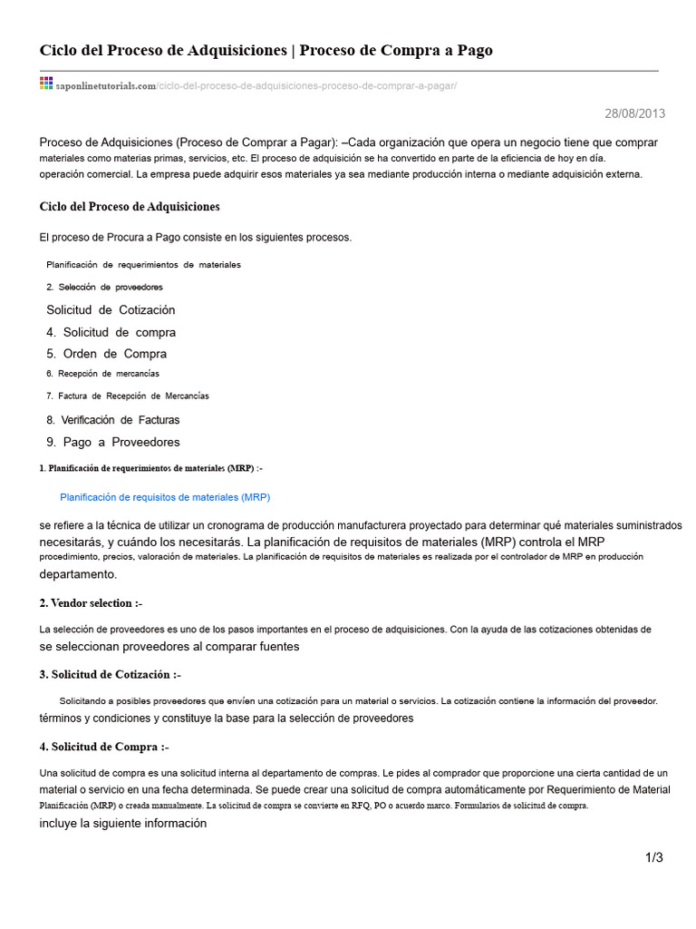 Ciclo Del Proceso de Adquisiciones Proceso de Comprar A Pagar P2P | PDF ...