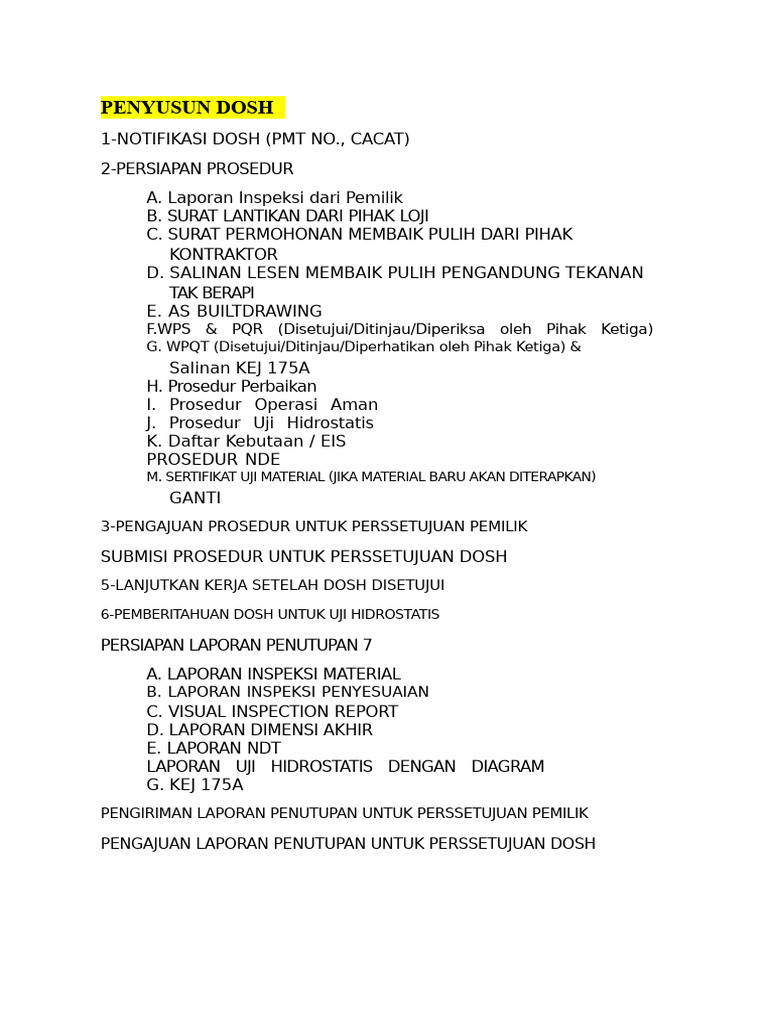 Prosedur Persetujuan DOSH dan Uji Hidrostatik | PDF