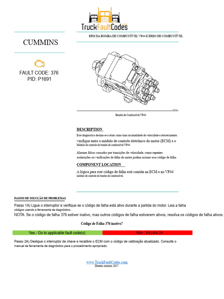 Diagnóstico do Código de Falha 376 VP44 | PDF | Motores