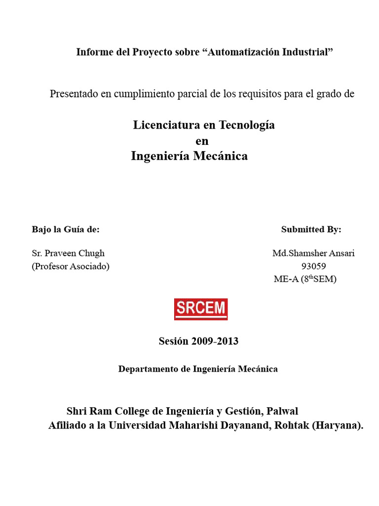 Informe de Capacitación de Verano en Automatización Industrial, PLC ...