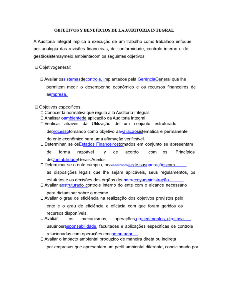 Objetivo e Benefícios Da Auditoria Integral | PDF | Economia ...