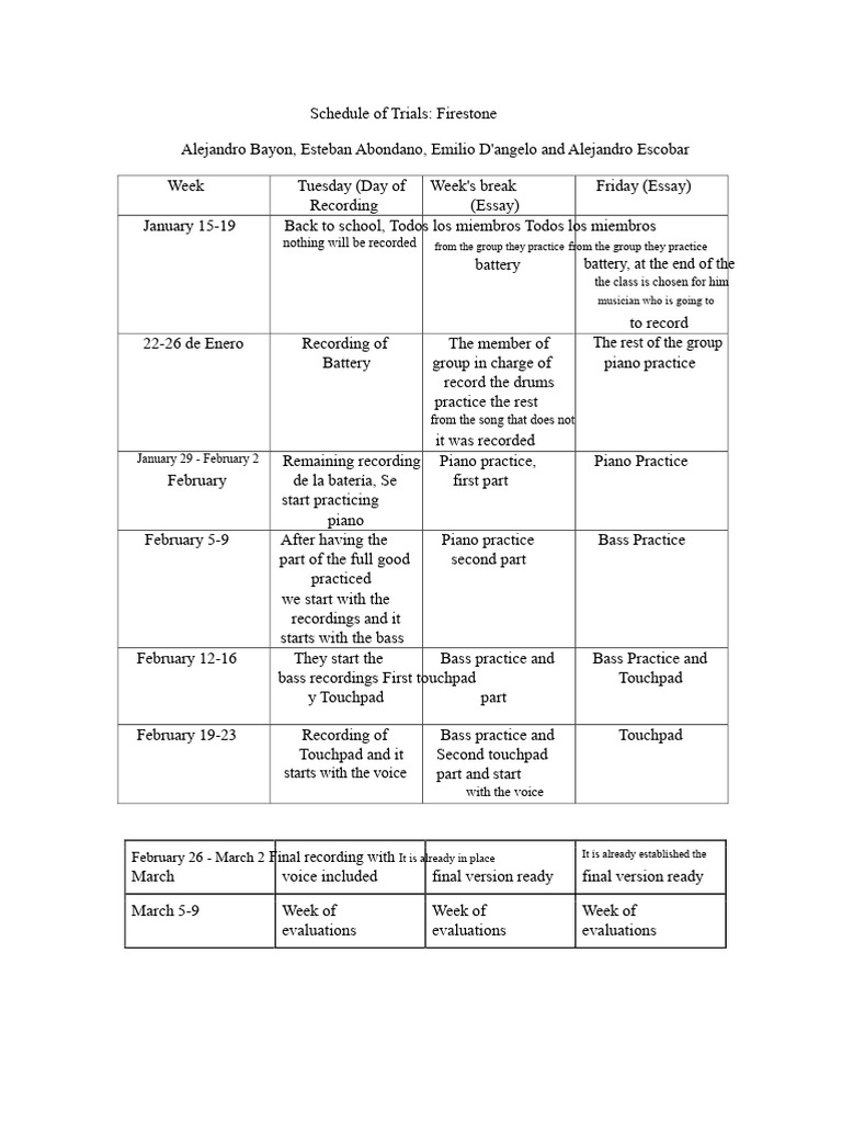 Schedule of Rehearsals | PDF | Popular Music | Music Production