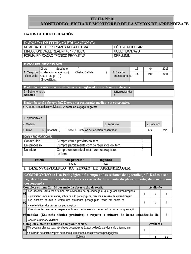 Ficha de Monitoramento Educacional | PDF | Pedagogia | Aprendizado
