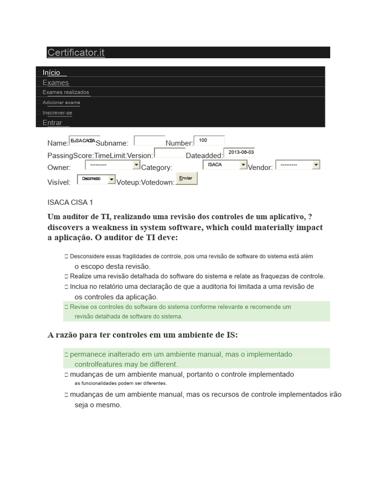 Questões de Auditoria de TI e Controles | PDF | Rede de computadores ...