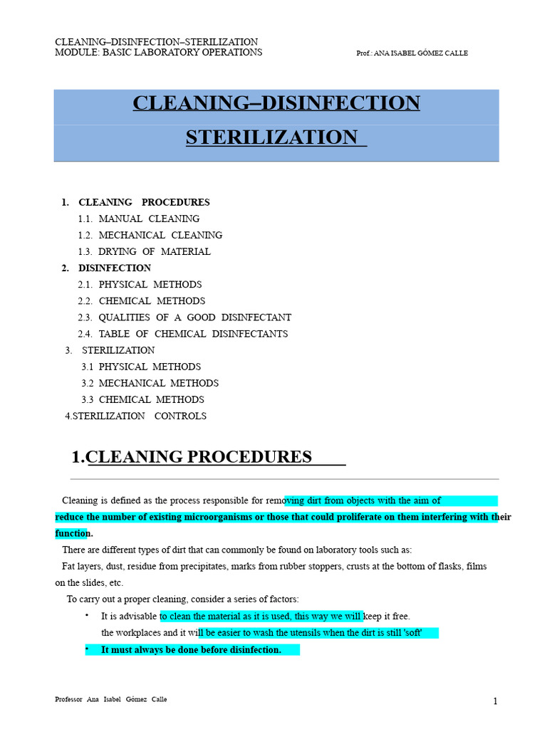 Topic 4 Cleaning, Disinfection, and Sterilization Course 2324 | PDF ...