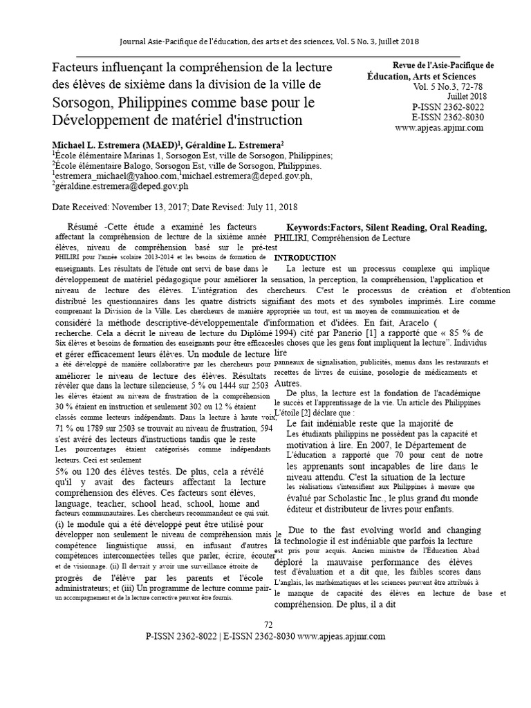 Facteurs influençant la compréhension de lecture | PDF | Pédagogie ...