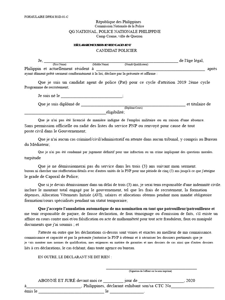 Déclaration d'engagement candidat policier | PDF | Crimes | Crime et ...