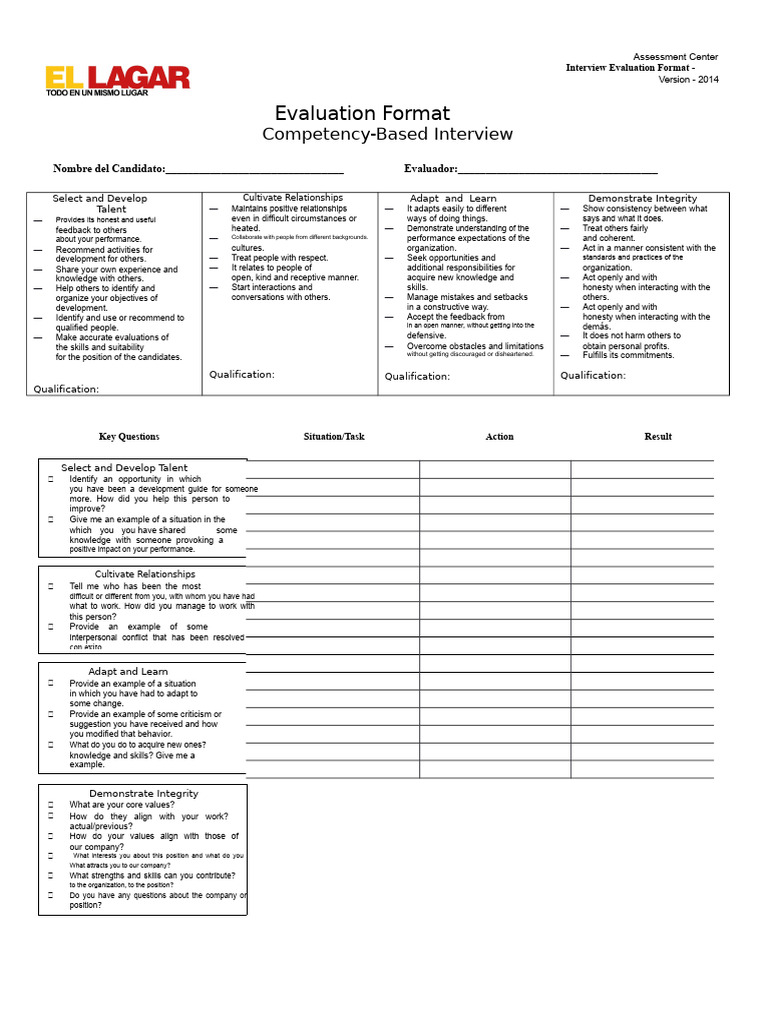 Competencies Interview Format | PDF | Skill | Evaluation