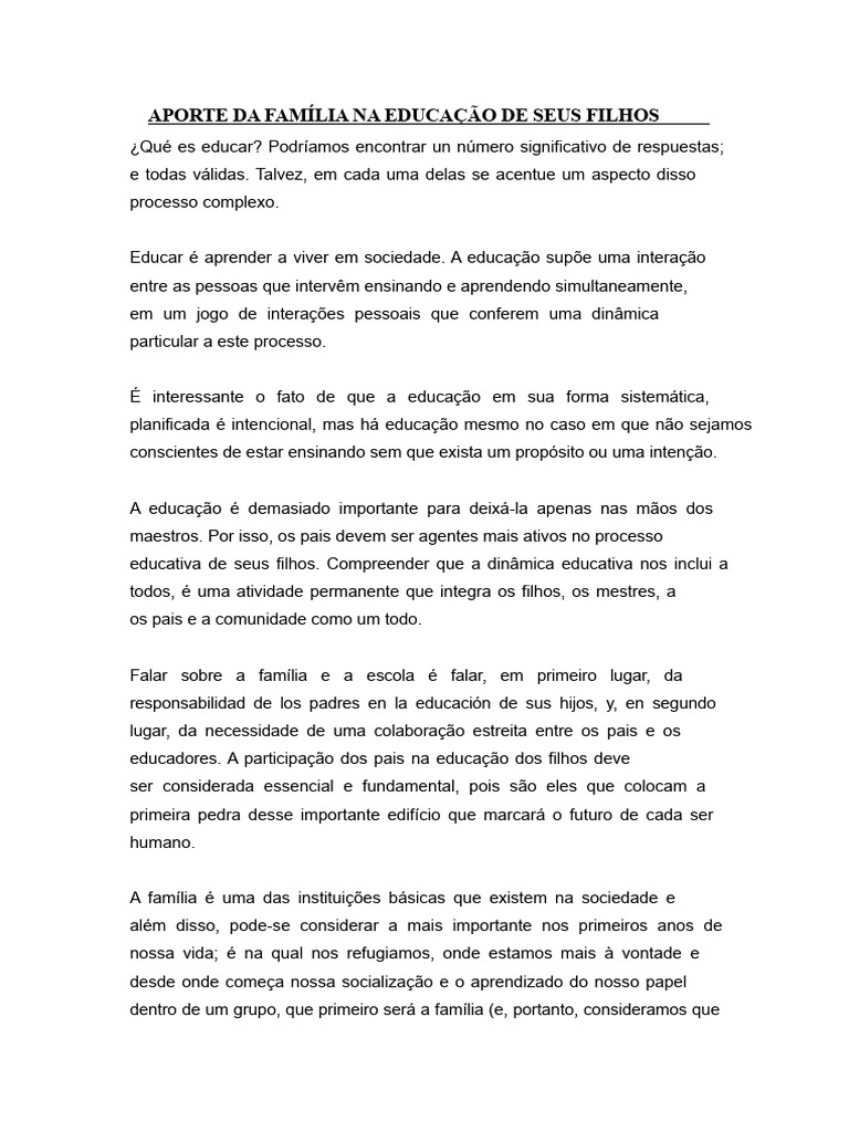 A Importância da Família na Educação | PDF | Família | Aprendizado
