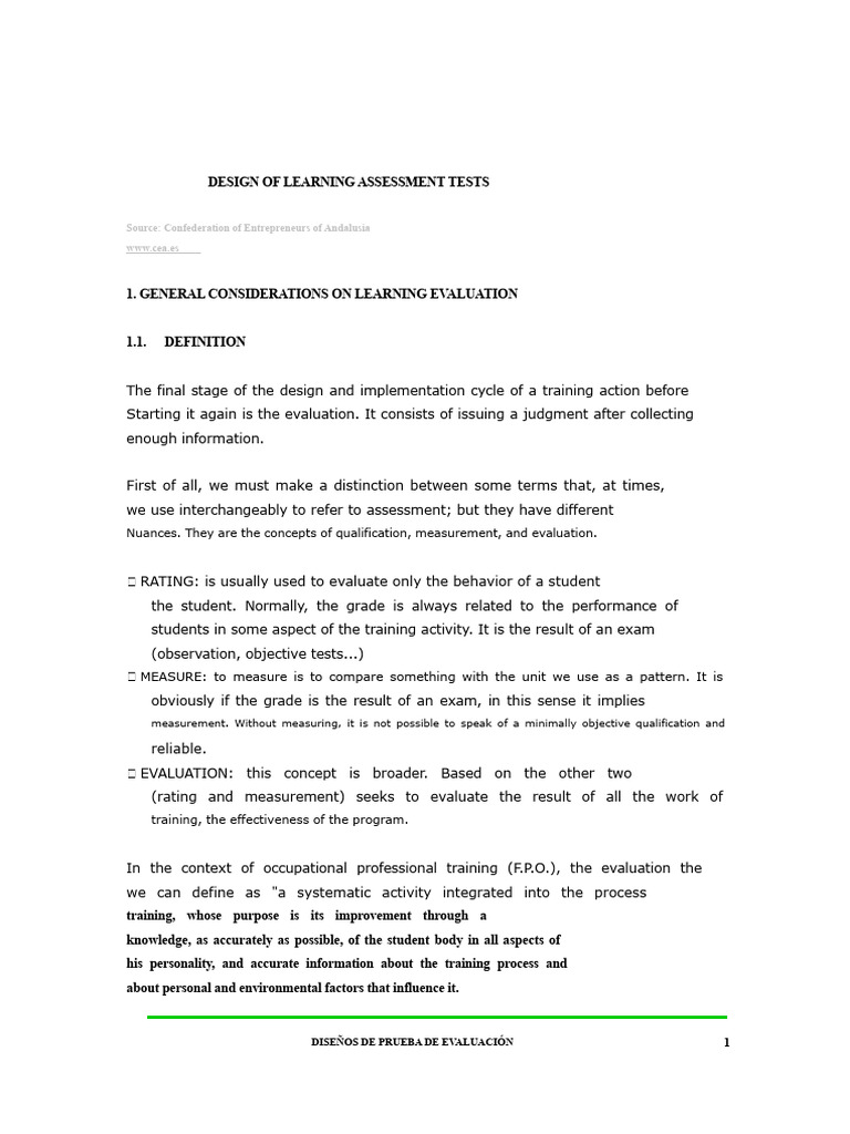 Design of Learning Assessment Tests | PDF | Educational Assessment ...