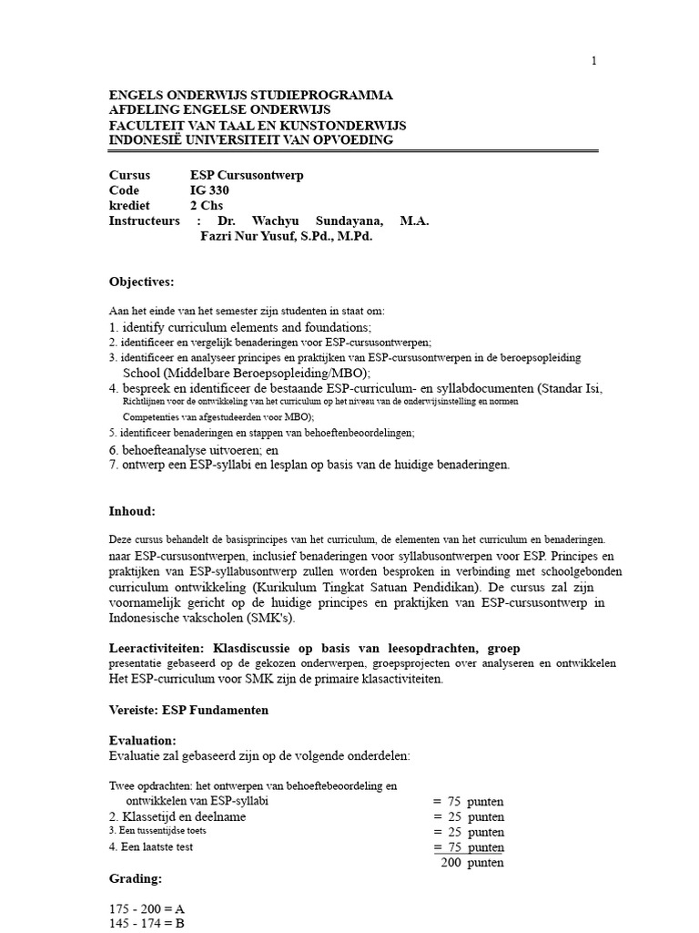 ESP Cursus Ontwerp Syllabus | PDF