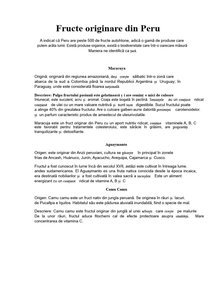 Fructe Originare Din Peru | PDF