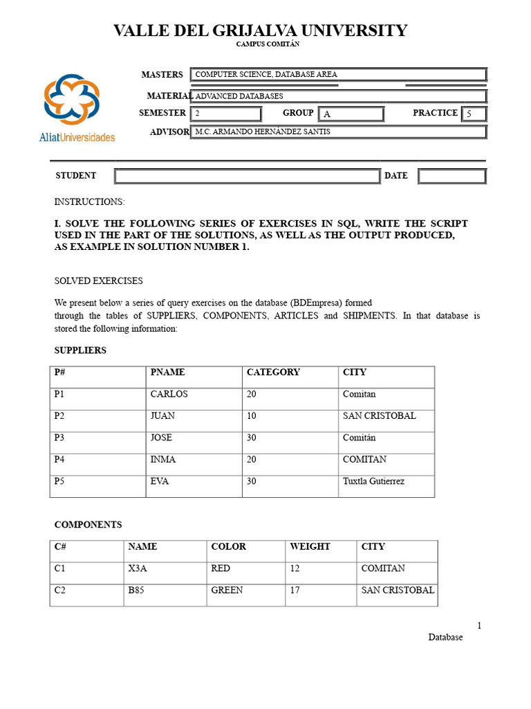 SQL Exercises for Advanced Databases | PDF | Data | Information Science