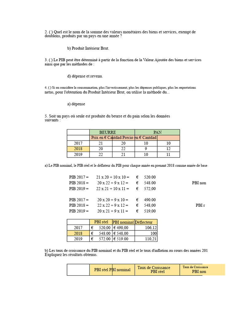 Calcul du PIB et taux de croissance | PDF | Produit intérieur brut ...