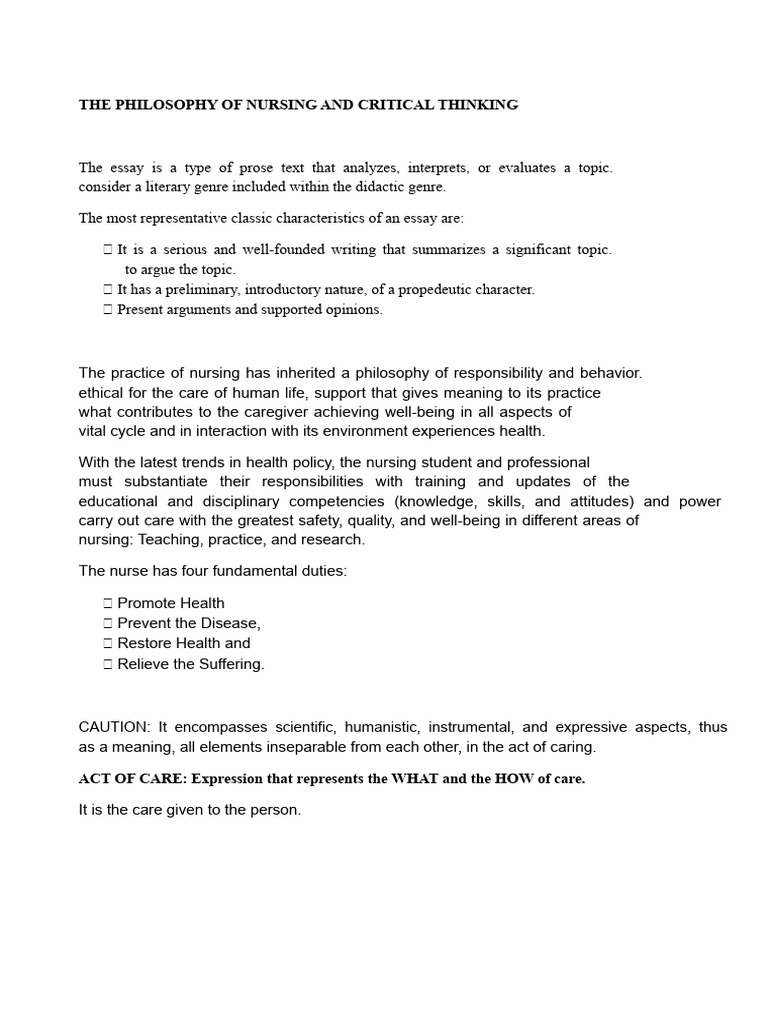Nursing Philosophy and Critical Thinking | PDF | Critical Thinking ...