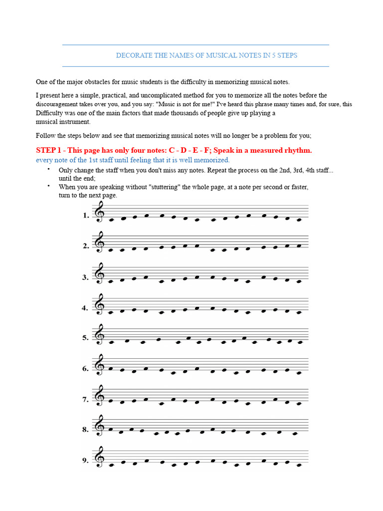 Memorize Musical Notes in 5 Steps | PDF | Minor Scale | Melody