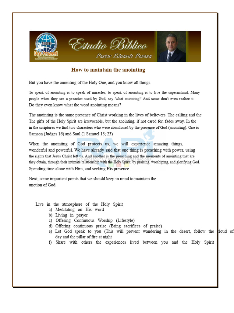 How To Maintain The Anointing of God | PDF | Anointing | Jesus