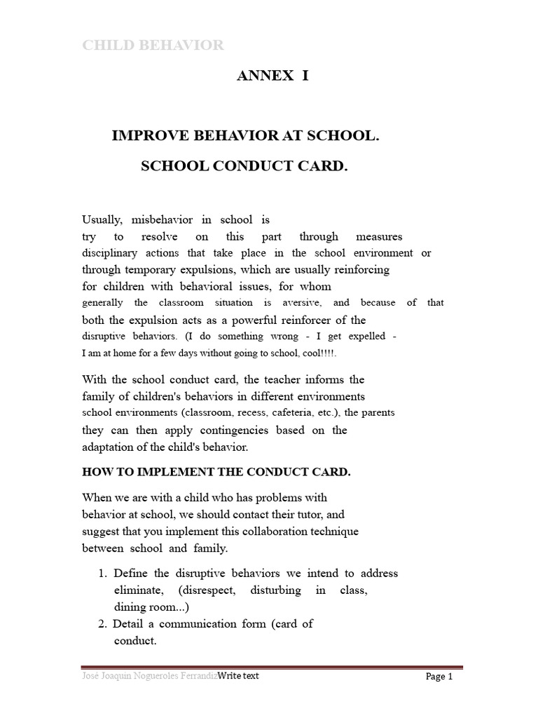 School Conduct Card Implementation Guide | PDF | Reinforcement | Teachers