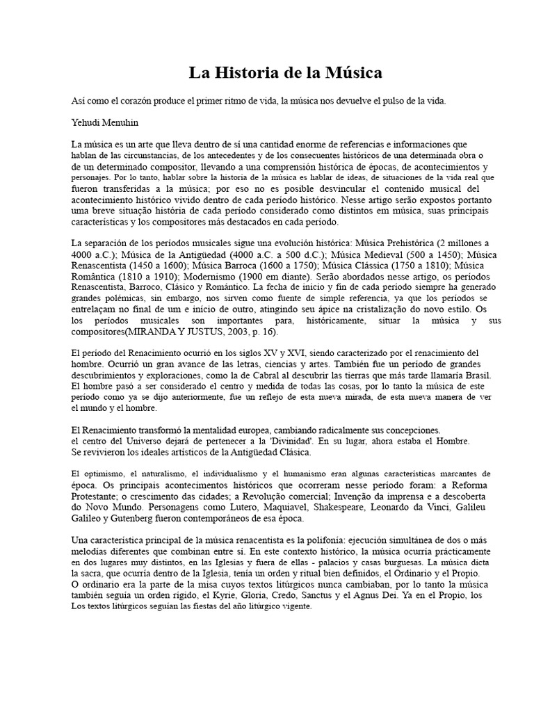 Historia de la Música: Períodos Clave | PDF | Musica romantica | Concierto