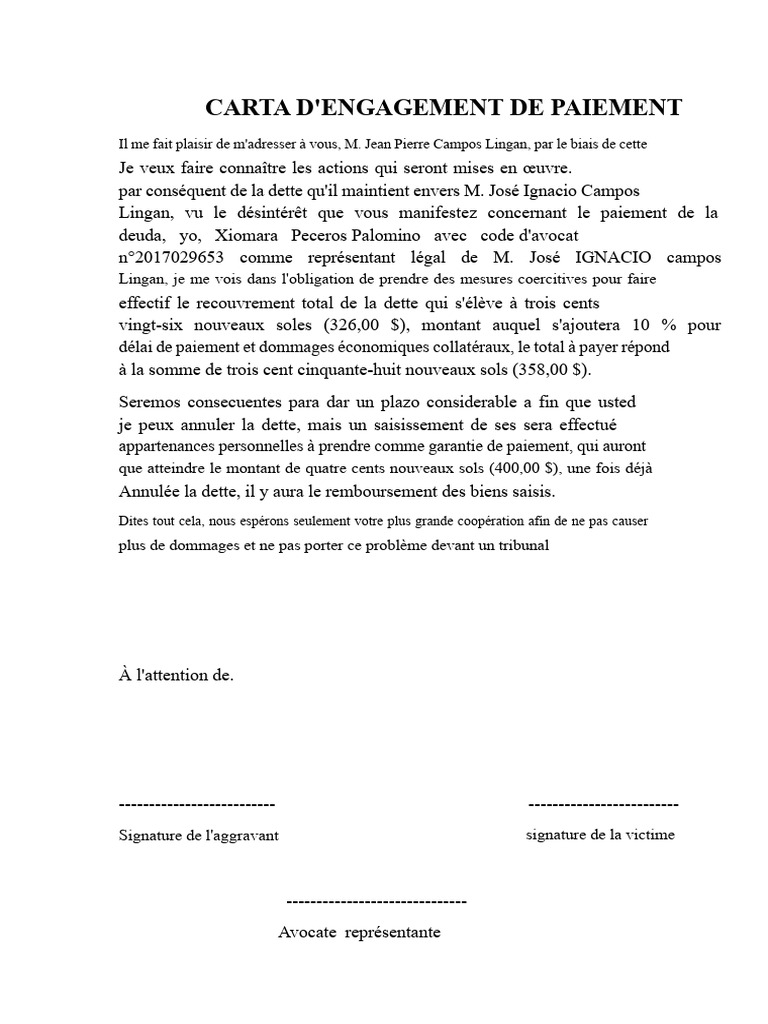 Engagement de Paiement et Recouvrement | PDF