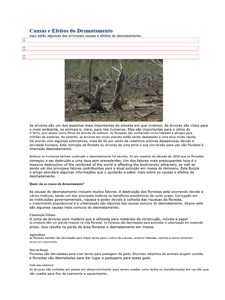 Causas e Efeitos do Desmatamento | PDF | Desmatamento | Gás de efeito ...