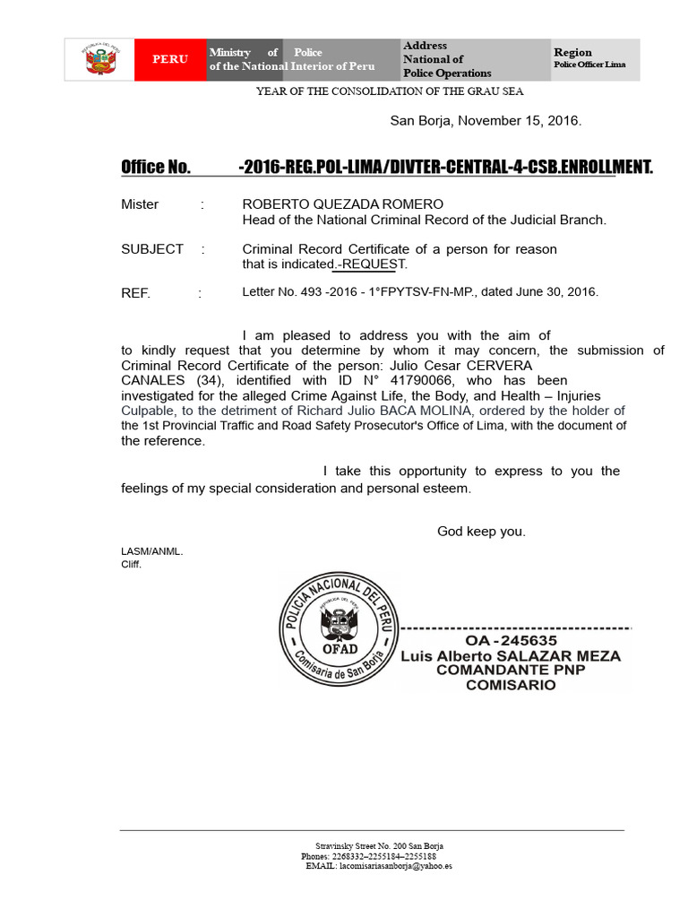 Criminal Record and Traffic Requests Peru | PDF | Lima | Criminal Record