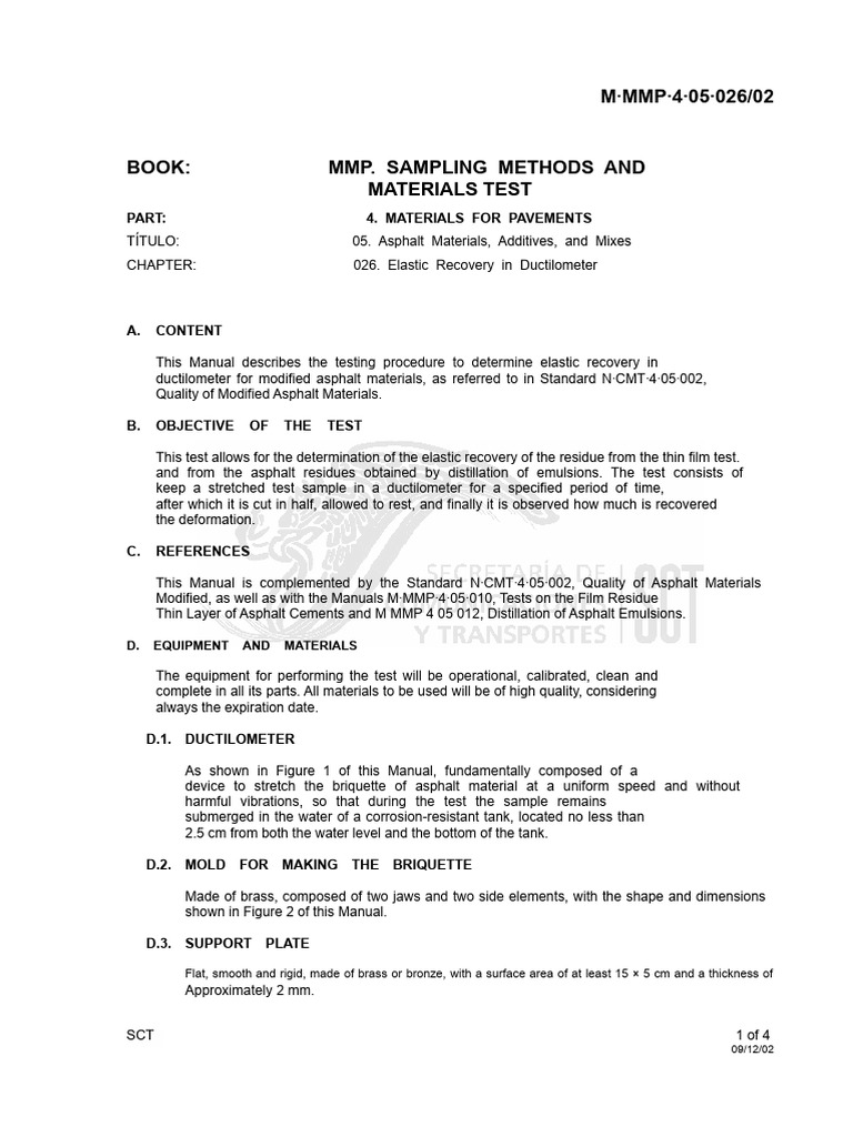 Elastic Recovery Test for Asphalt Materials | PDF | Deformation ...