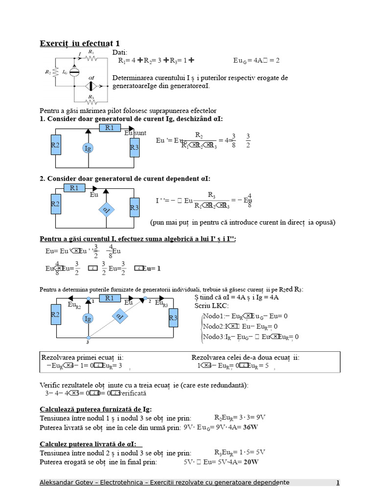 Exerciții Rezolvate Cu Generatoare Dependente | PDF