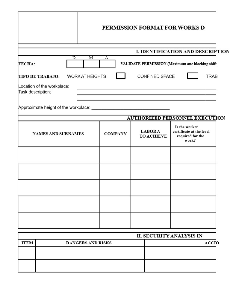 High Risk Work Permit Format | PDF | Risk | Workplace