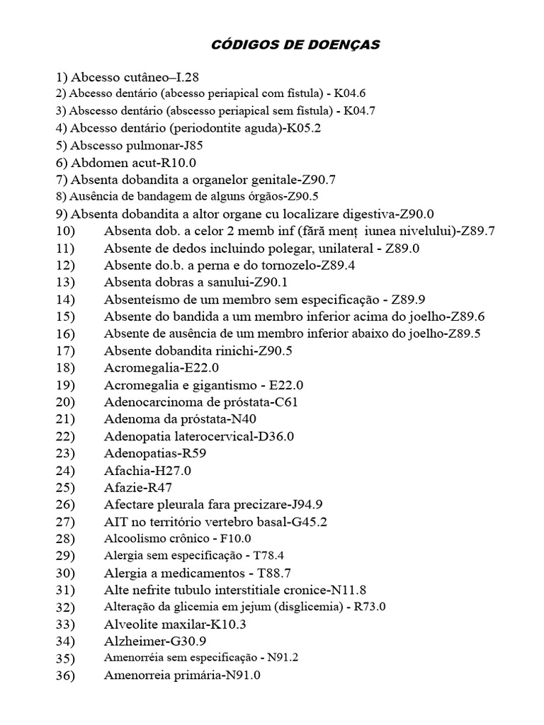 Códigos de Doenças e Condições Médicas | PDF | Anemia | Medicina Clínica