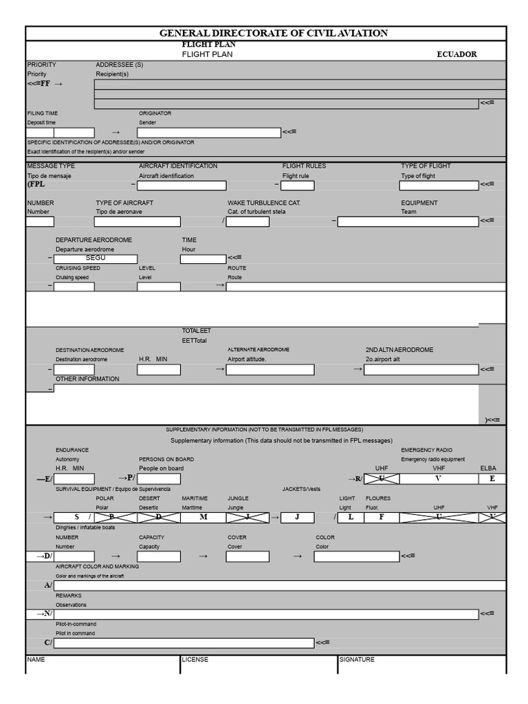 Fpl-Model Form | PDF | Aviation | Aviation Accidents And Incidents