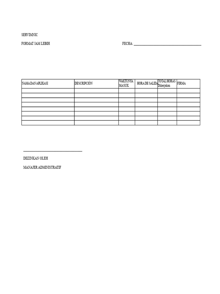 Format Jam Kerja Servimnic | PDF