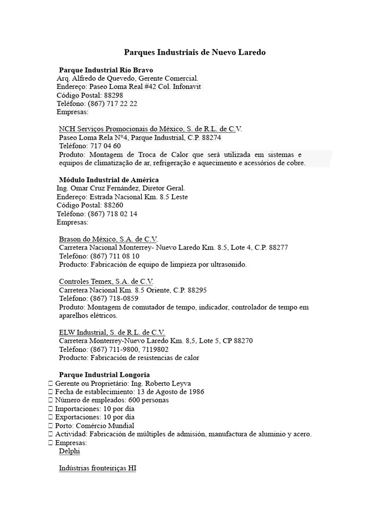 Parques Industriales en Nuevo Laredo | PDF | Sector secundario de la ...