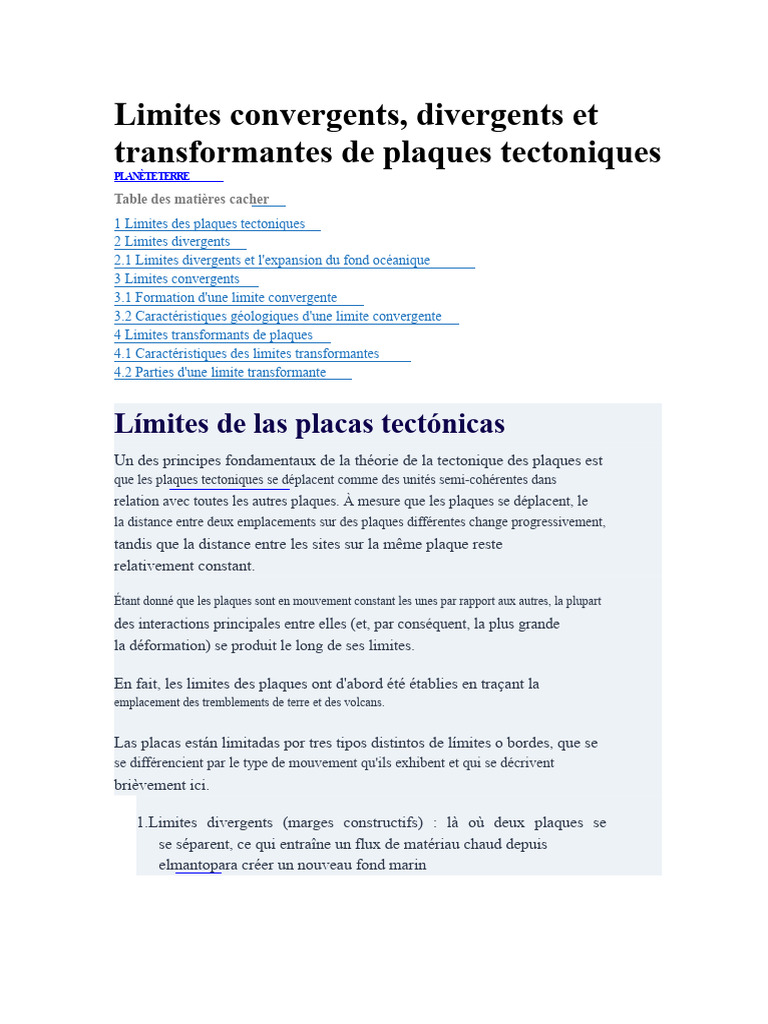Types de limites des plaques tectoniques | PDF | Tectonique des plaques ...