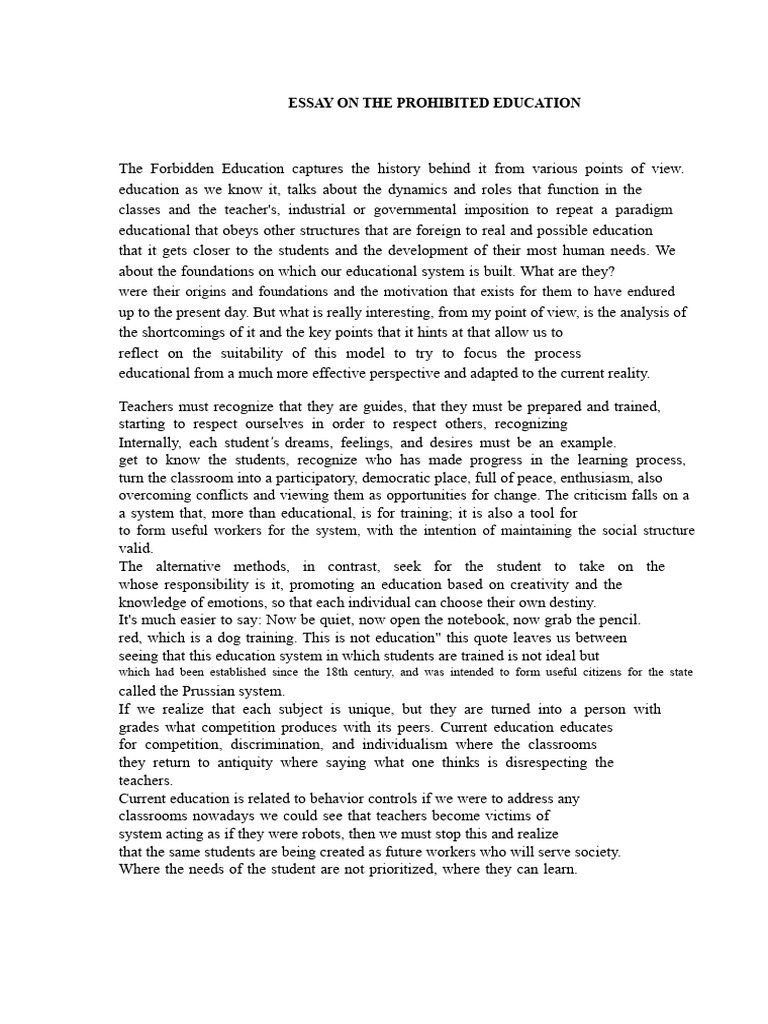 Essay The Forbidden Education | PDF | Teachers | Learning