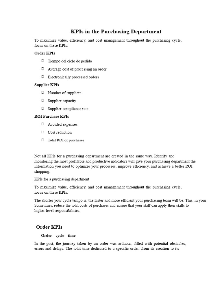 KPIs for Purchasing Efficiency | PDF | Performance Indicator | Supply Chain