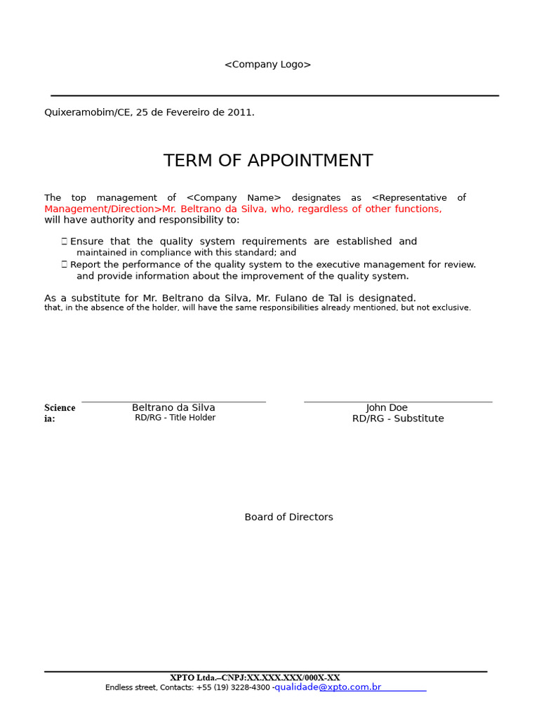 Appointment Term Model | PDF