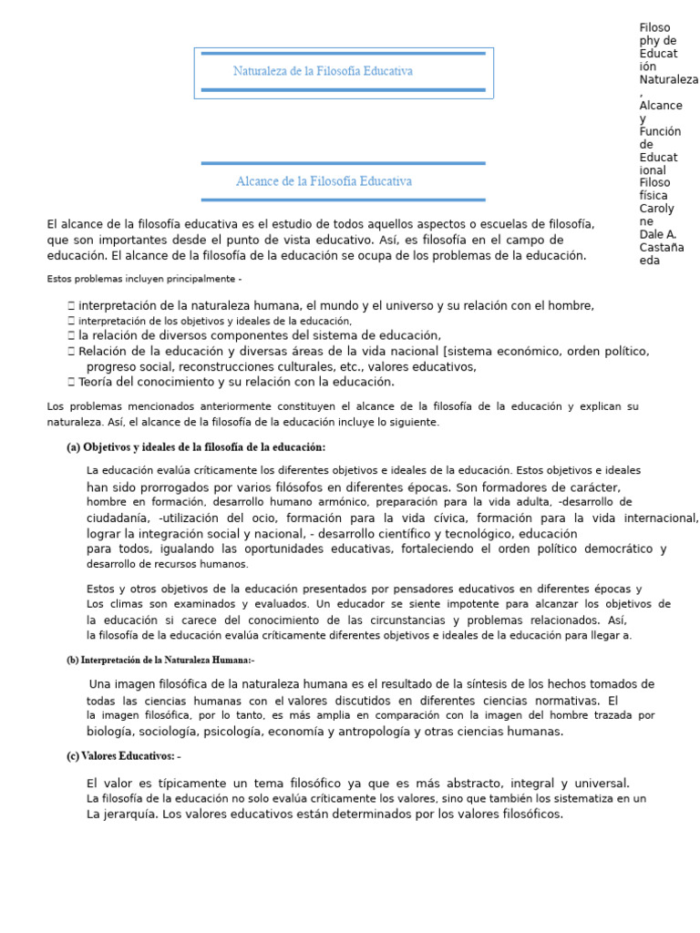 Naturaleza de La Filosofía Educativa | PDF | Plan de estudios ...