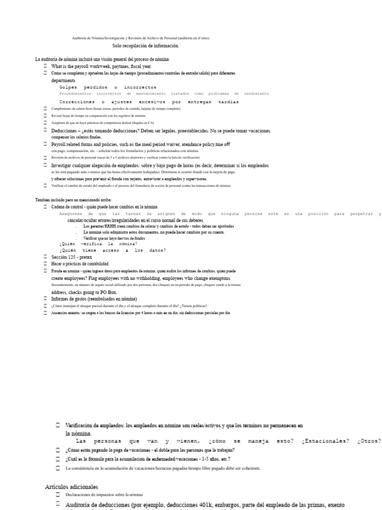 Auditoría de Nómina y Revisión de Personal | PDF | Auditoría