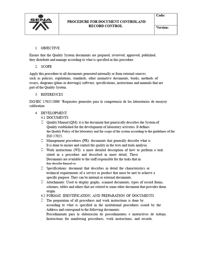 Procedure For Document Control and Record Control | PDF | Specification ...