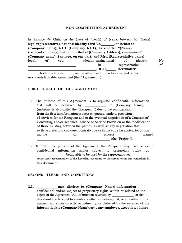 Non-Competition Agreement | PDF | Non Disclosure Agreement | Justice
