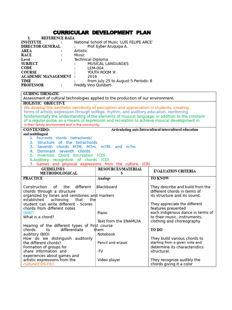 Music Curriculum Development Plan | PDF | Chord (Music) | Music Theory