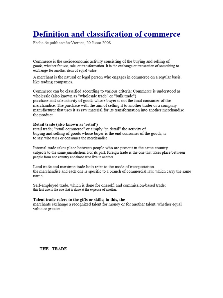 Classification of Commerce Types | PDF | Taxes | Trade