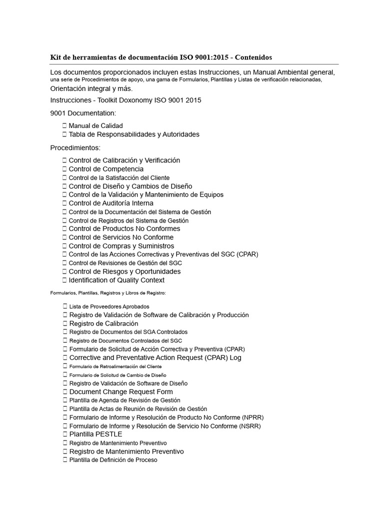 Lista de Archivos Del Kit de Herramientas ISO 9001 | PDF | Sistema de ...