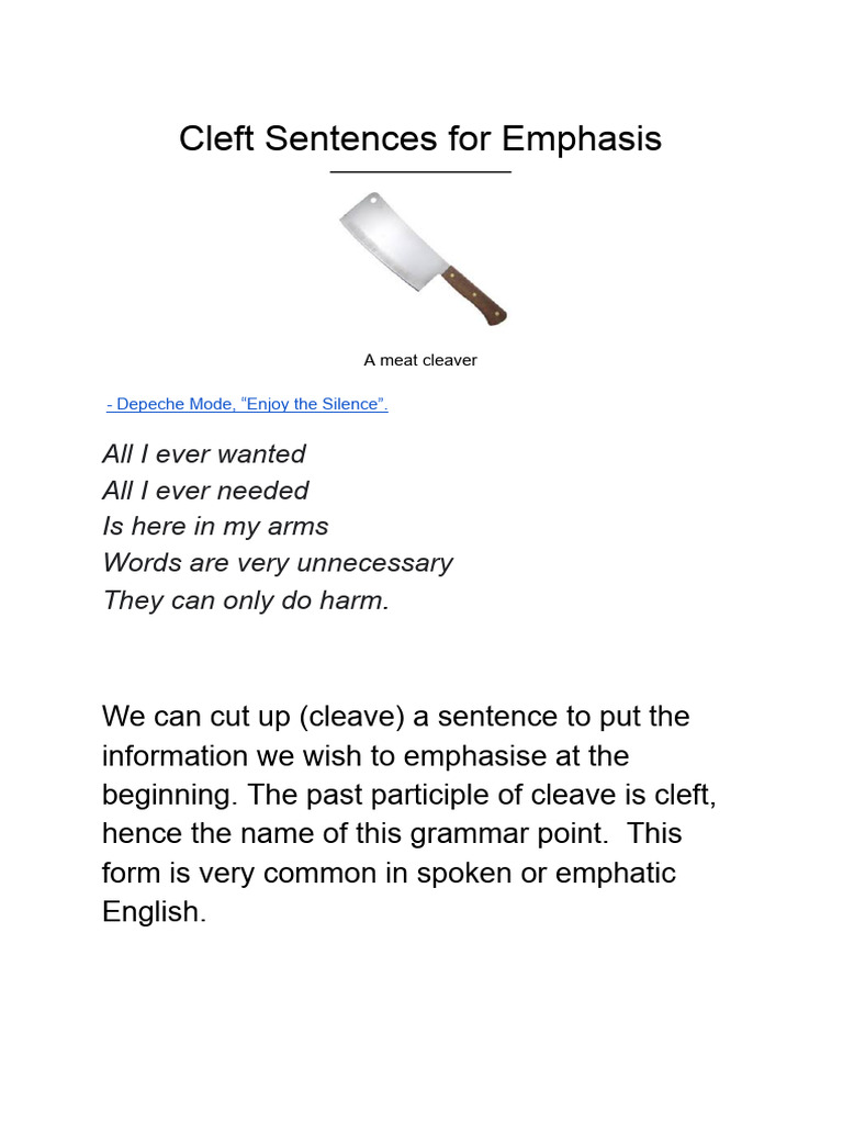 Cleft Sentences for Emphasis Explained | PDF | Verb | Sentence ...